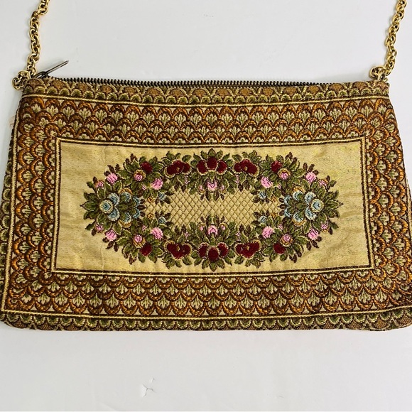 vintage italian metallic tapestry bag gold tone chain strap 10.5x6.5 inch - Picture 6 of 12